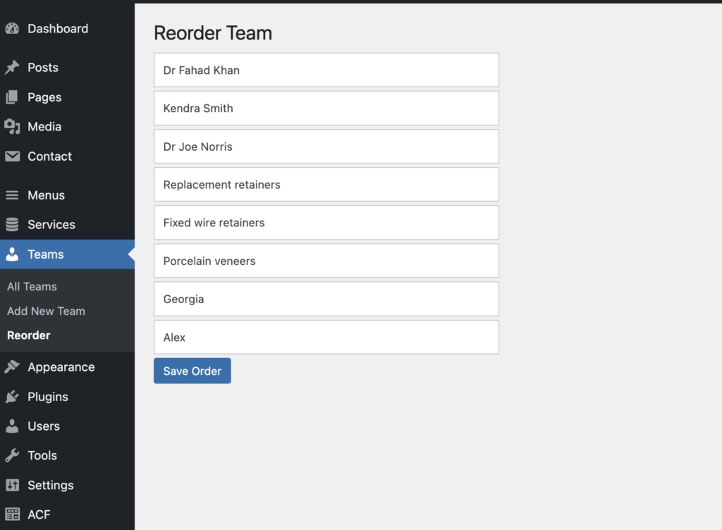 reorder custom post types WordPress