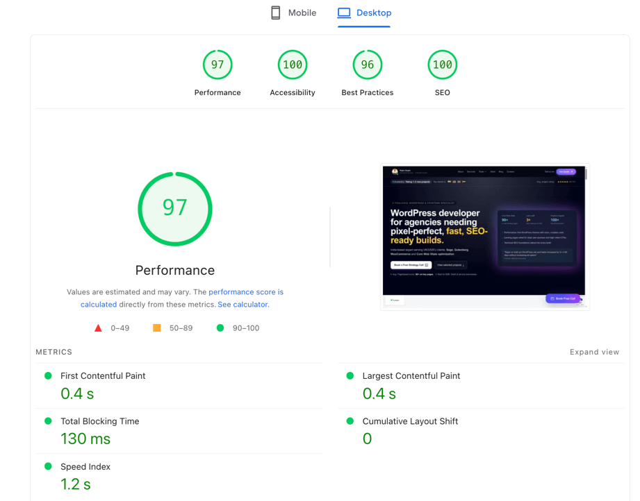 fix core web vitals wordpress desktop