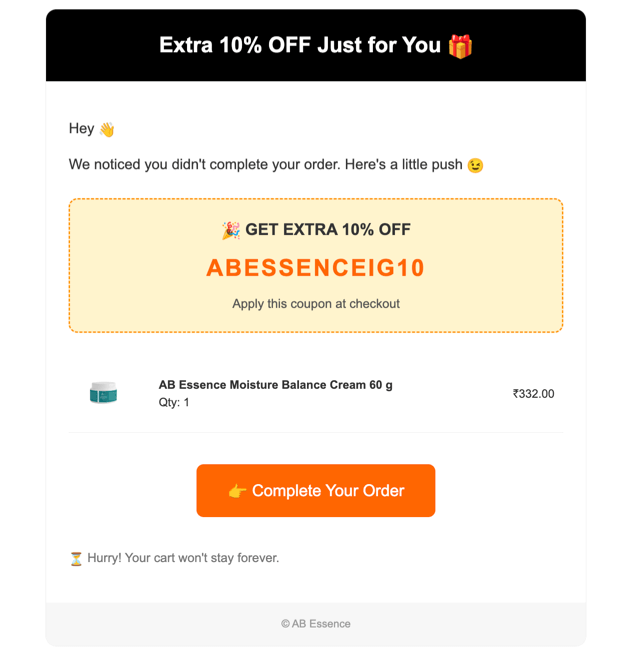 email with coupon after 24 hour